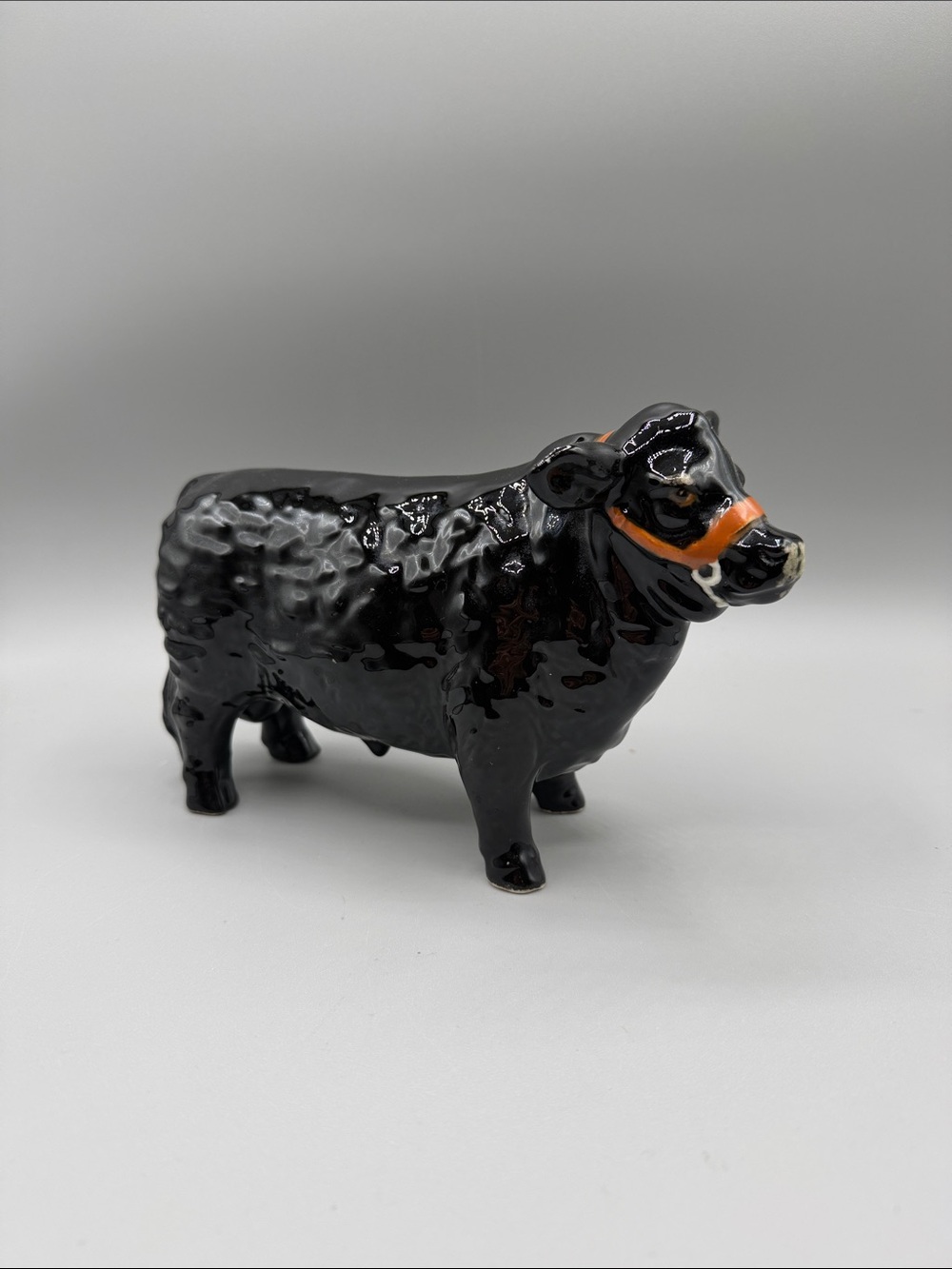 Vintage Wales Black Ceramic Agnus Bull Marked 1957 Hoof